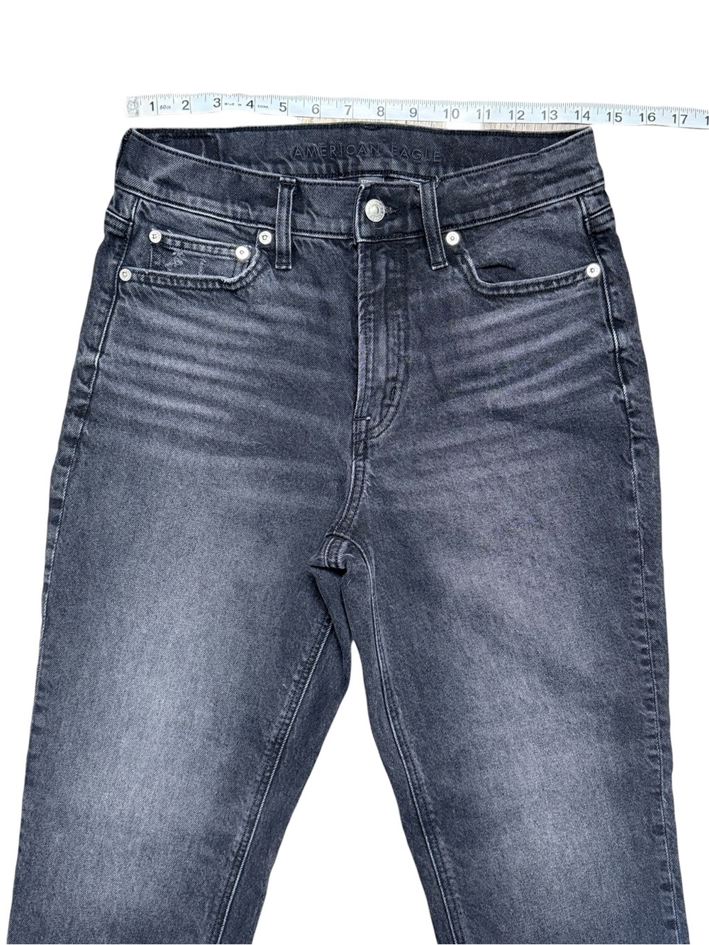 American Eagle Super High Rise Ankle Straight Jeans Black Wash Size 6 Short - Picture 8 of 11